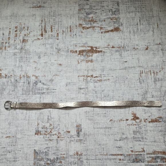 Vintage Fossil Silver Metallic Embossed Textured Genuine Leather Belt Womens L main image 11